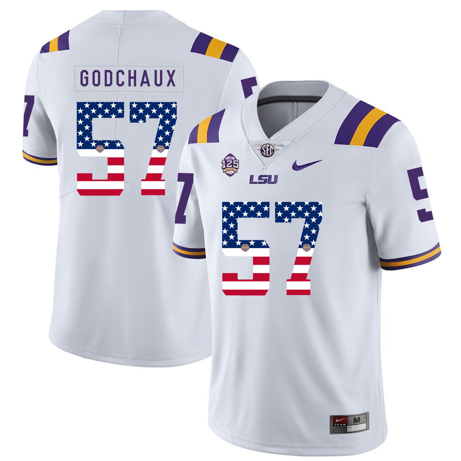 Men LSU Tigers #57 Godchaux White Flag Customized NCAA Jerseys